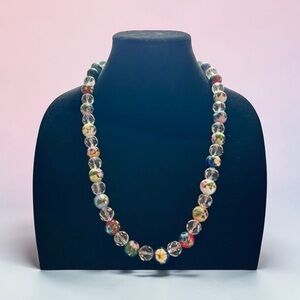 Stunning Painted Beads Cloisonné Faceted Clear Beads Necklace Artisan